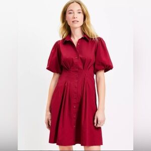 Loft pleated bubble sleeve mini shirt dress